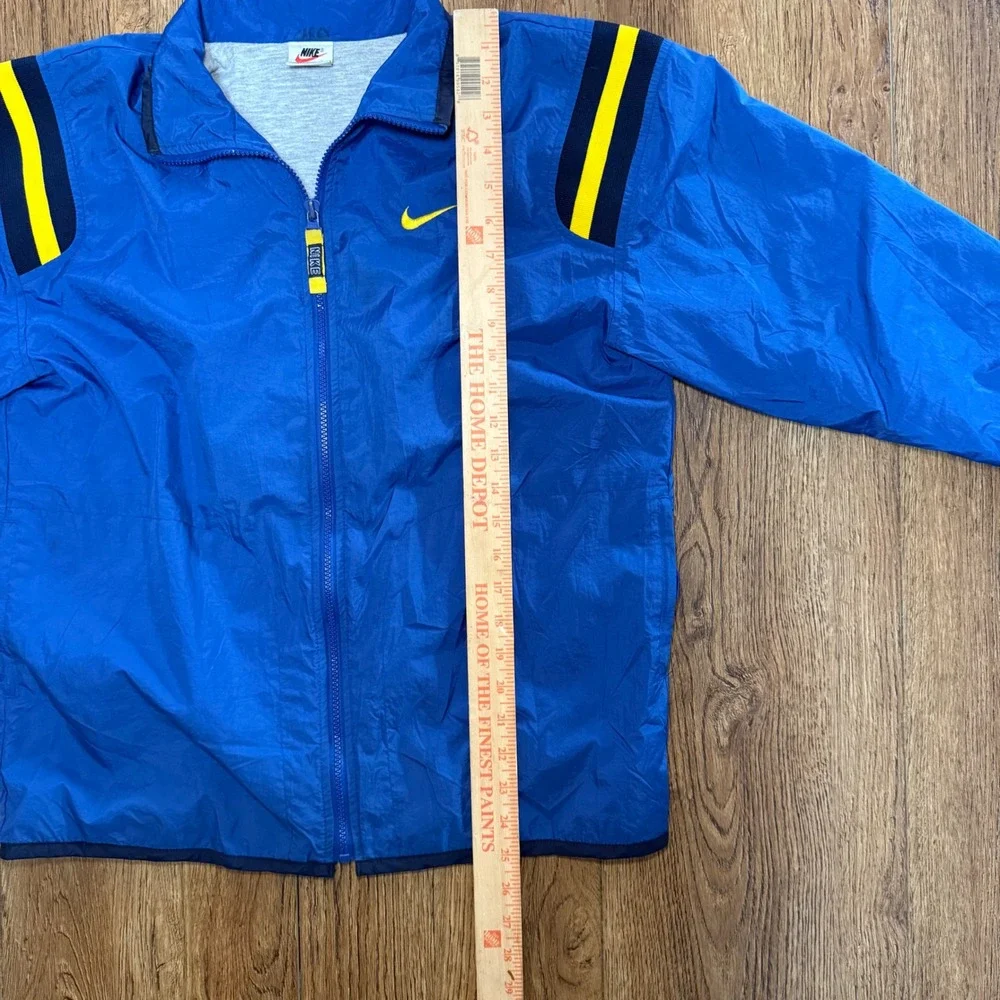 VTG 90s Nike Windbreaker Jacket Blue Yellow Stripe Full Zip Youth Medium M 10-12